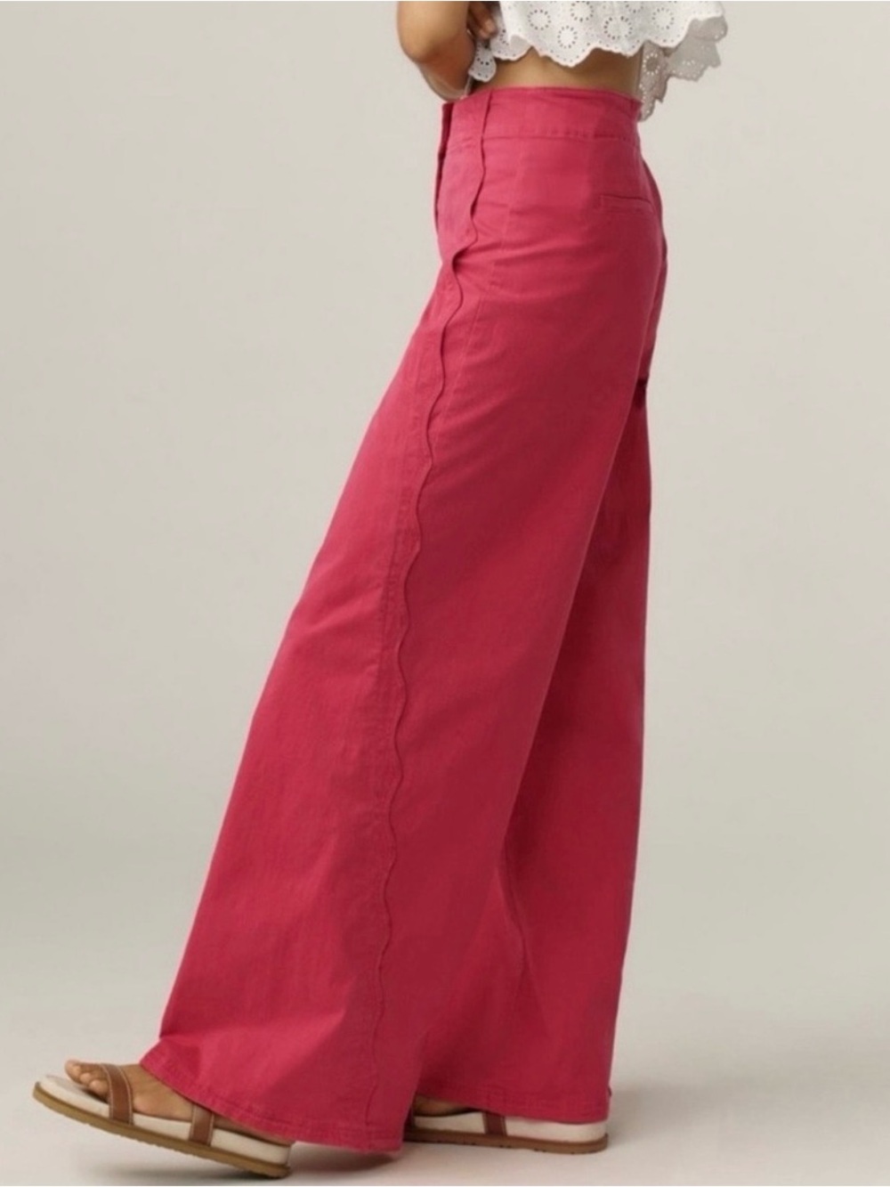 Anthropologie High-Waist Wide Leg Chino Raspberry Pink